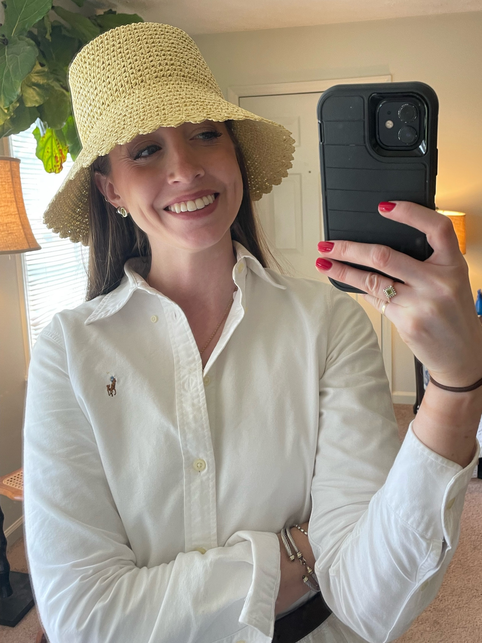 This scalloped straw bucket had is so cute! It comes in two sizes, I’m in the S/M and I’d say it runs a teeny bit large, it’s not super snug. It also comes in navy!

#LTKSaleAlert #LTKSeasonal