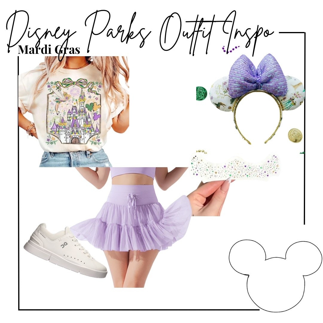 Disney Mardi Gras outfit - castle coquette bow tee, digital lavender pirouette skirt from Popflex, Mardi Gras ears from Etsy, Mardi Gras Mickey freckles, and on Rodger white sneakers 

Midsize, midsize outfit, size 10, ootd, Outfit inspo, Disney Mardi Gras finds, Disney parks Outfit, Disney bound,  under $50 outfit, affordable outfit, casual outfit, Disney seasonal , Etsy finds, Disney outfit, Mickey ears, minimal Disney style, #ltkdisney, Disney ears, Disney aesthetic, theme park outfit, Disney parks outfit ideas, comfy Disney outfit, small business finds,

#LTKMidsize #LTKTravel #LTKSeasonal