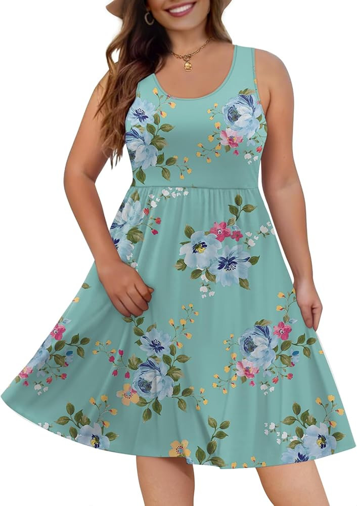 DB MOON Womens 2026 Plus Size Tank Dresses Sleeveless Knee Length Sundress with Pockets 4XL Black... | Amazon (US)