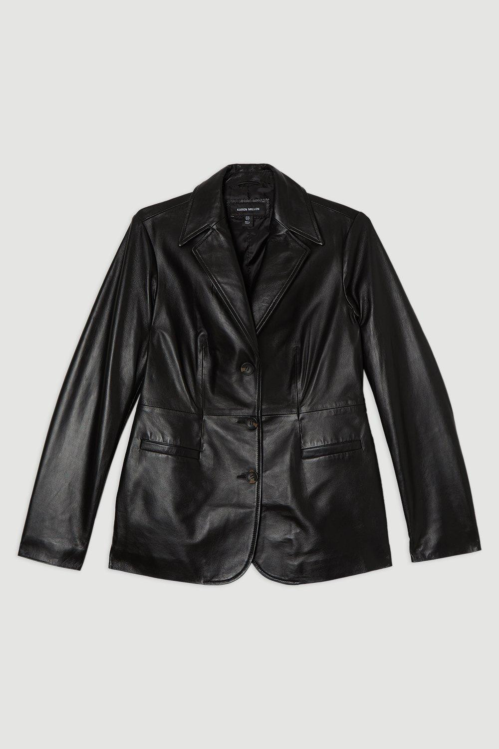 Leather Tailored Single Breasted Blazer | Karen Millen UK + IE + DE + NL