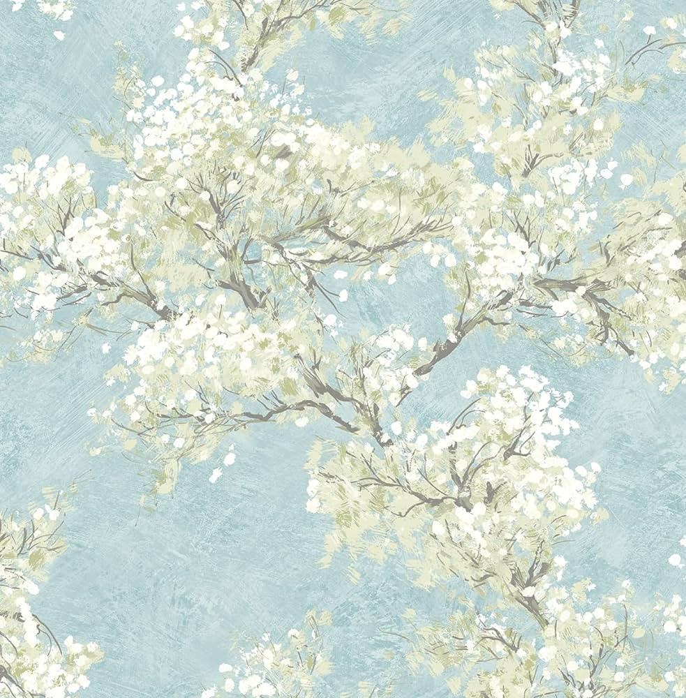 NextWall Cherry Blossom Grove Impressionistic Peel and Stick Wallpaper (Blue Mist & Green Tea) | Amazon (US)