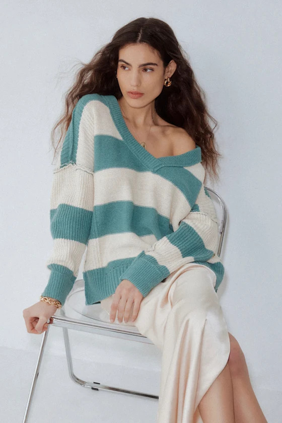 Notably Toasty Green Striped Sweater | Lulus