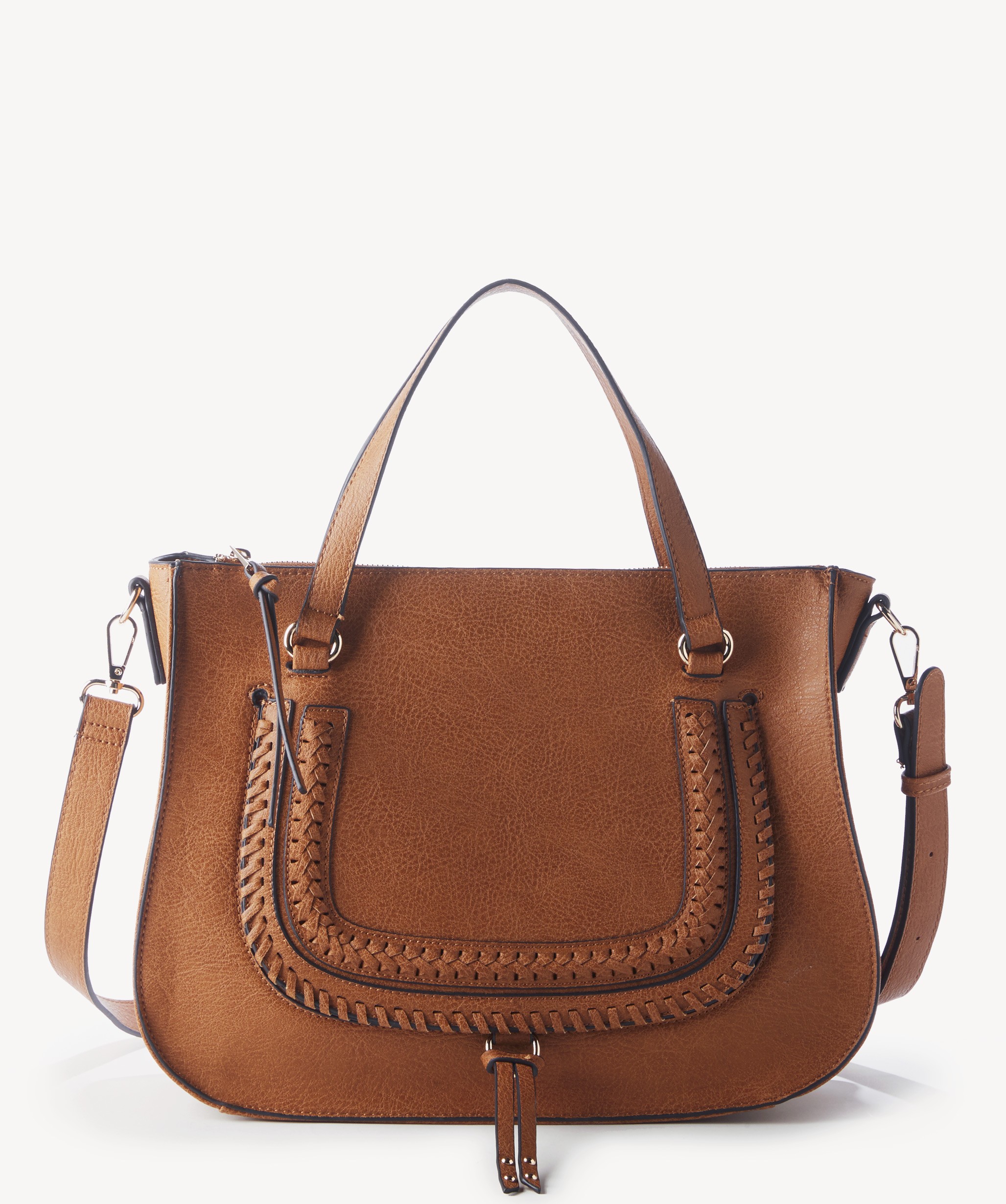 Women's Destin Satchel Vegan Studded Whipstich In Color: Pecan Bag Vegan Leather From Sole Society | Sole Society (US)