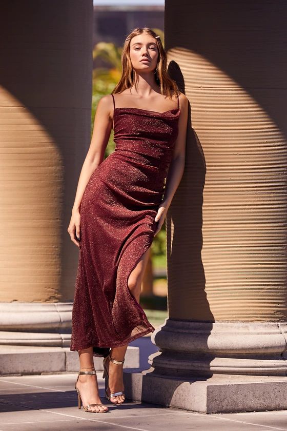 Next Please Gold and Burgundy Cowl Neck Bodycon Dress | Lulus (US)