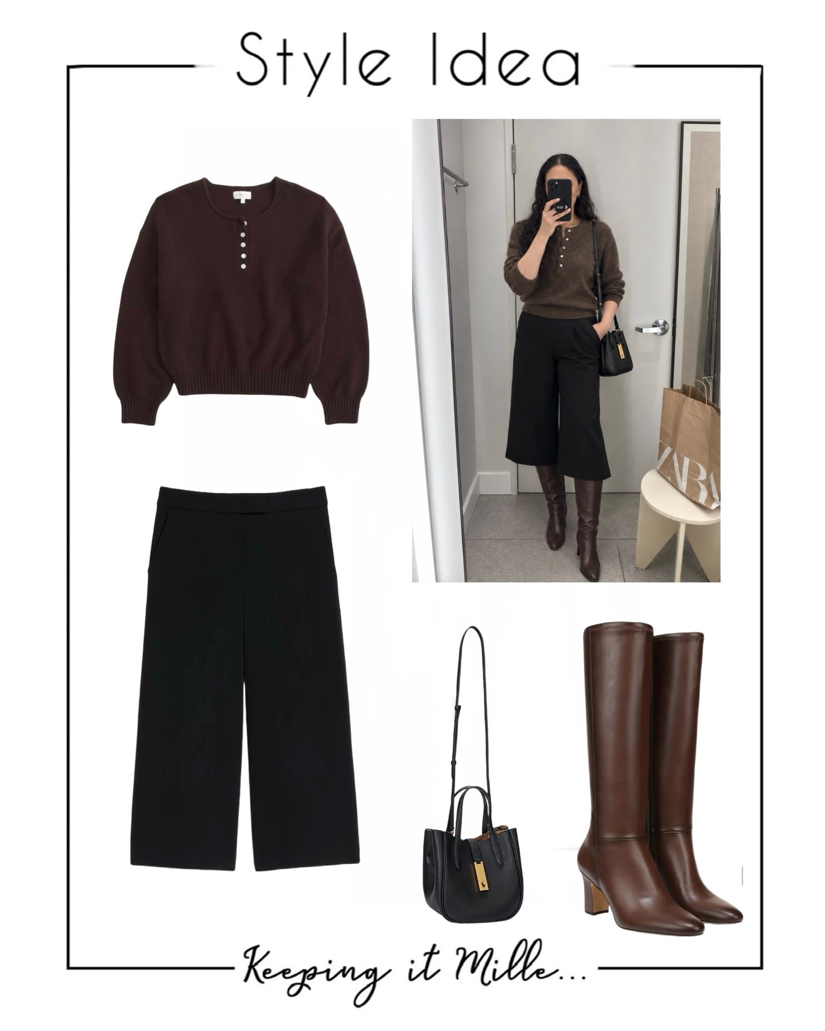 Style idea: black and brown for fall

Chocolate brown henley sweater, black culottes, small black
Leather crossbody handbag, knee high boots

#LTKootd #LTKSaleAlert #LTKWorkwear
