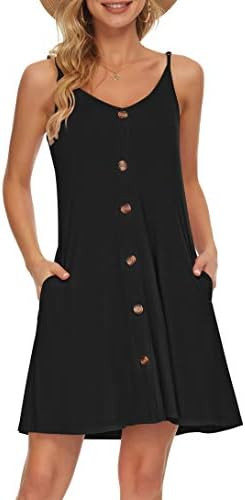 MISFAY Women Summer Spaghetti Strap Button V Neck Sleeveless Causal Beach Cover Up with Pocket | Amazon (US)