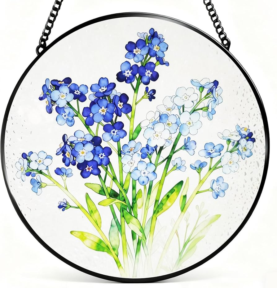 Stained Glass Window Hanging Forget Me Not Suncatcher, 7.87″ Sun Catchers Indoor Window Stained... | Amazon (US)