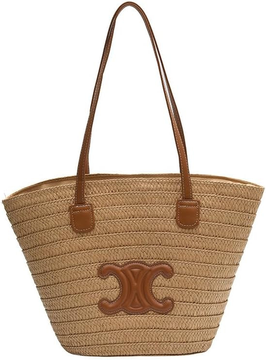 Handmade Woven Straw Beach Bag, Large Capacity Summer Travel Tote, Underarm Vegetable Basket | Amazon (US)