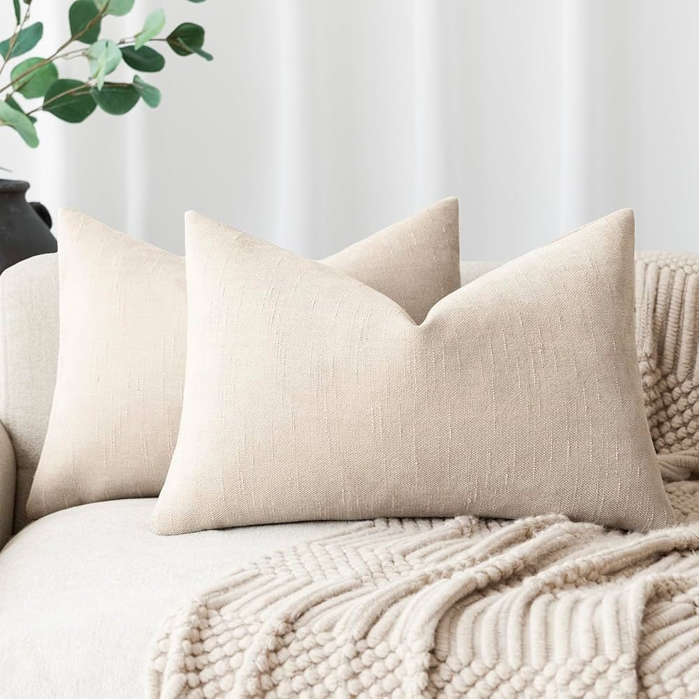 Foindtower Pack of 2 Soft Textured Throw Decorative Pillow Covers Lumbar Accent Solid Cushion Cov... | Amazon (US)