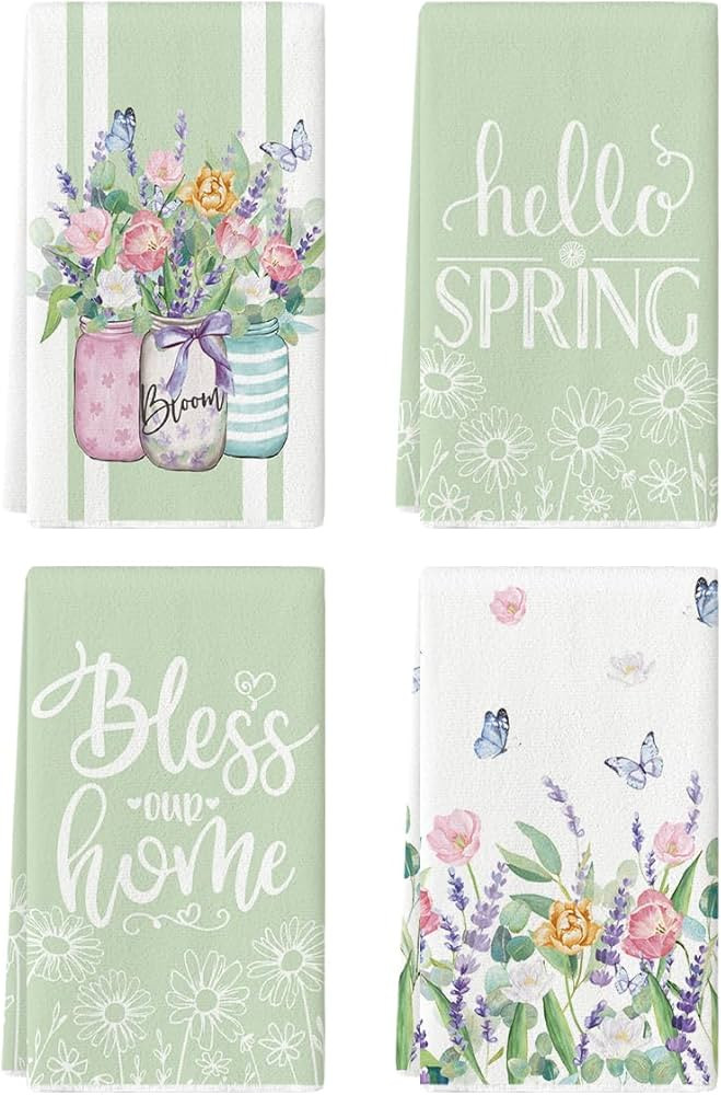 Artoid Mode Green Tulip Violets Flowers Spring Kitchen Towels Dish Towels, 18x26 Inch Farmhouse D... | Amazon (US)