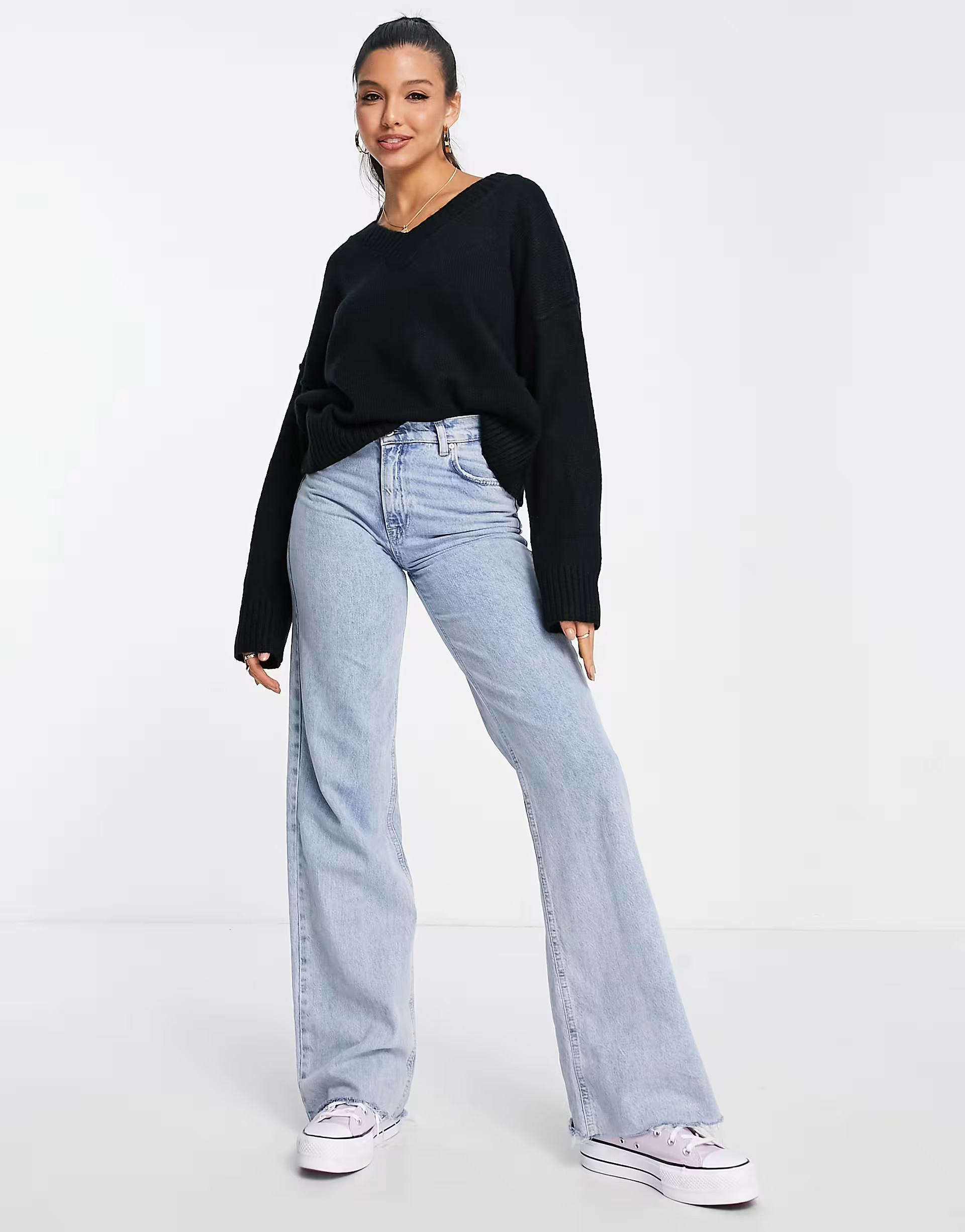 ASOS DESIGN chunky v neck sweater in black | ASOS (Global)