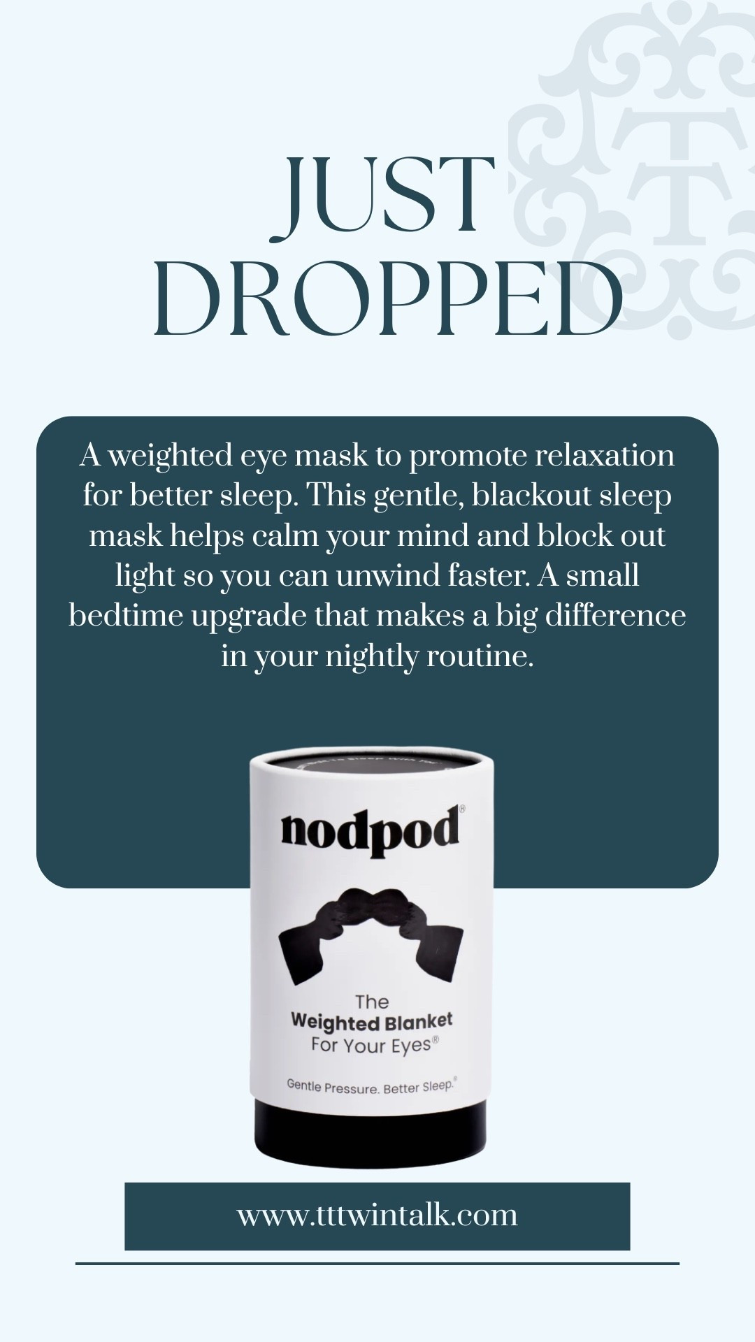 A weighted eye mask to promote relaxation for better sleep. This gentle, blackout sleep mask helps calm your mind and block out light so you can unwind faster. A small bedtime upgrade that makes a big difference in your nightly routine.

#LTKFindsUnder100 #LTKGiftGuide #LTKHoliday