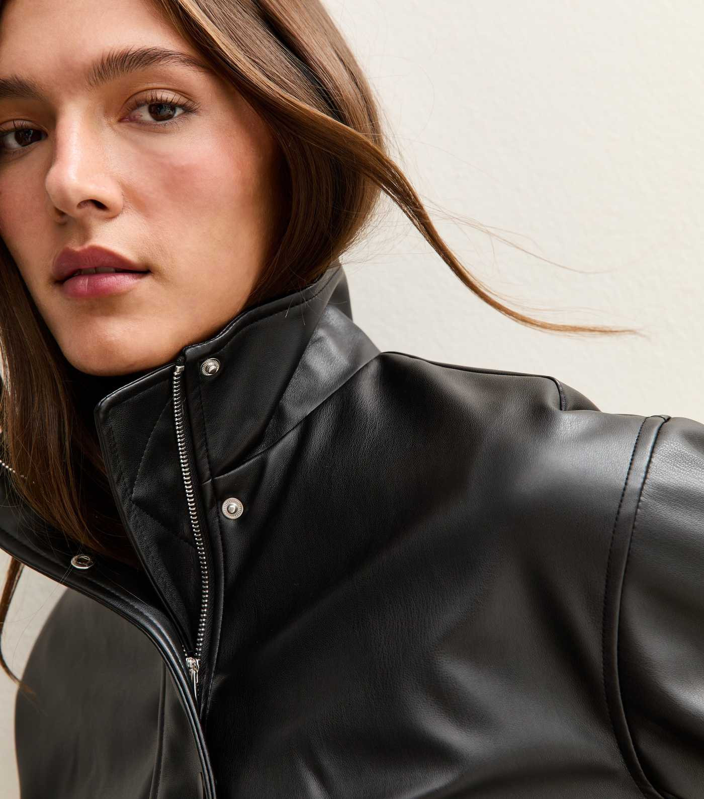 Black High Neck Faux Leather Bomber Jacket | New Look | New Look (UK)