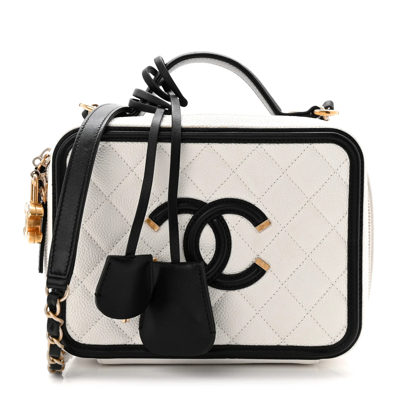 Chanel Caviar Quilted Medium CC Filigree Vanity Case White Black 1860243 | FASHIONPHILE (US)