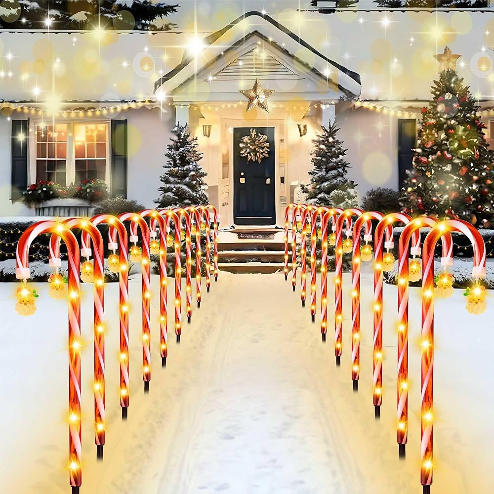 VCOKEN Christmas Candy Cane Pathway Lights - 12 Pack 22" LED Christmas Candy Cane Lights, Light U... | Amazon (US)