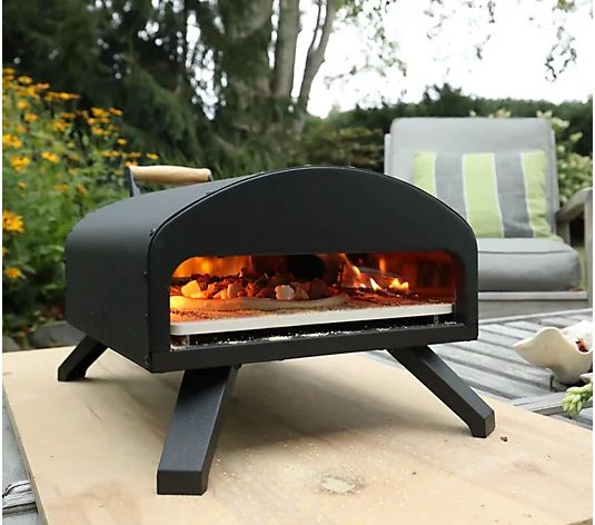 Bertello Outdoor Wood & Gas Fired Pizza Oven with Cover Stone & Peel - QVC.com | QVC