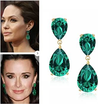 Emerald Earrings Green Large Emerald green Teardrop Drop Estate Style Earrings for Women Rhinesto... | Amazon (US)
