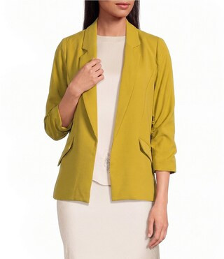 Skies Are Blue Notch Lapel Shirred 34 Sleeve Open Front Statement Blazer - M | Dillard's