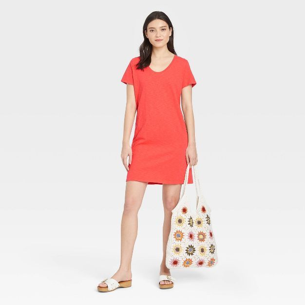 Women&#39;s Short Sleeve T-Shirt Dress - Universal Thread&#8482; Red M | Target