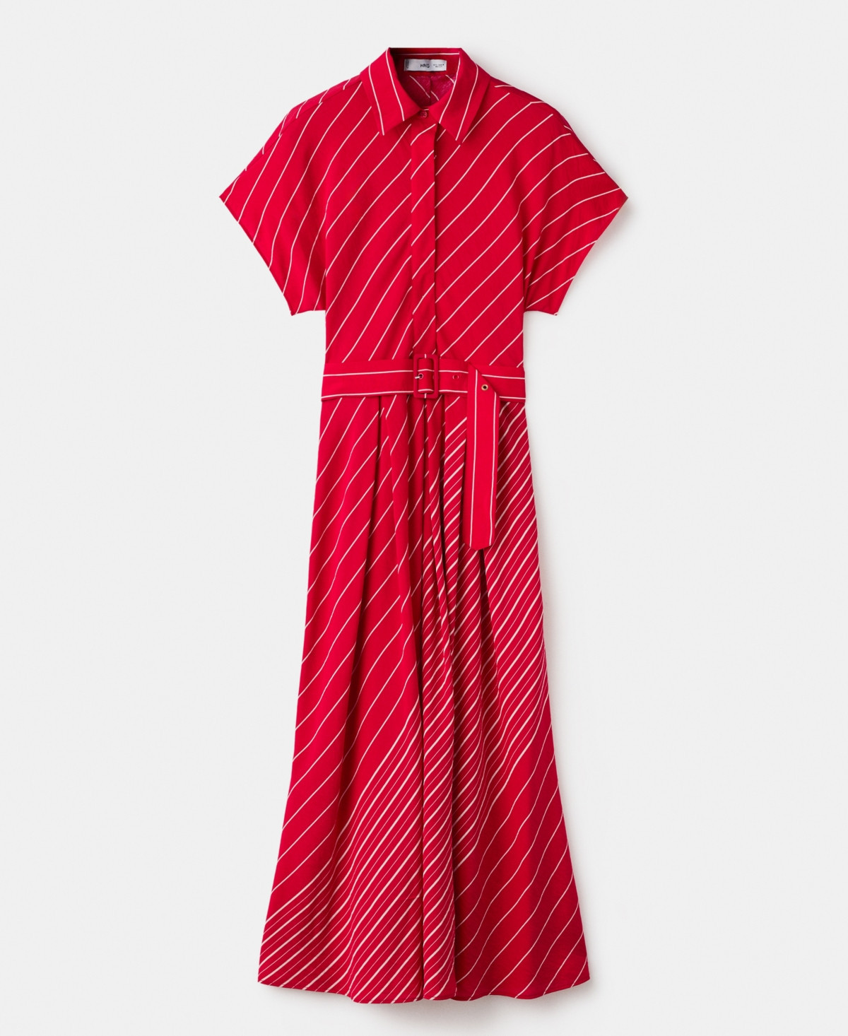 Mango Women's Belted Striped Shirt Dress - Red | Macy's