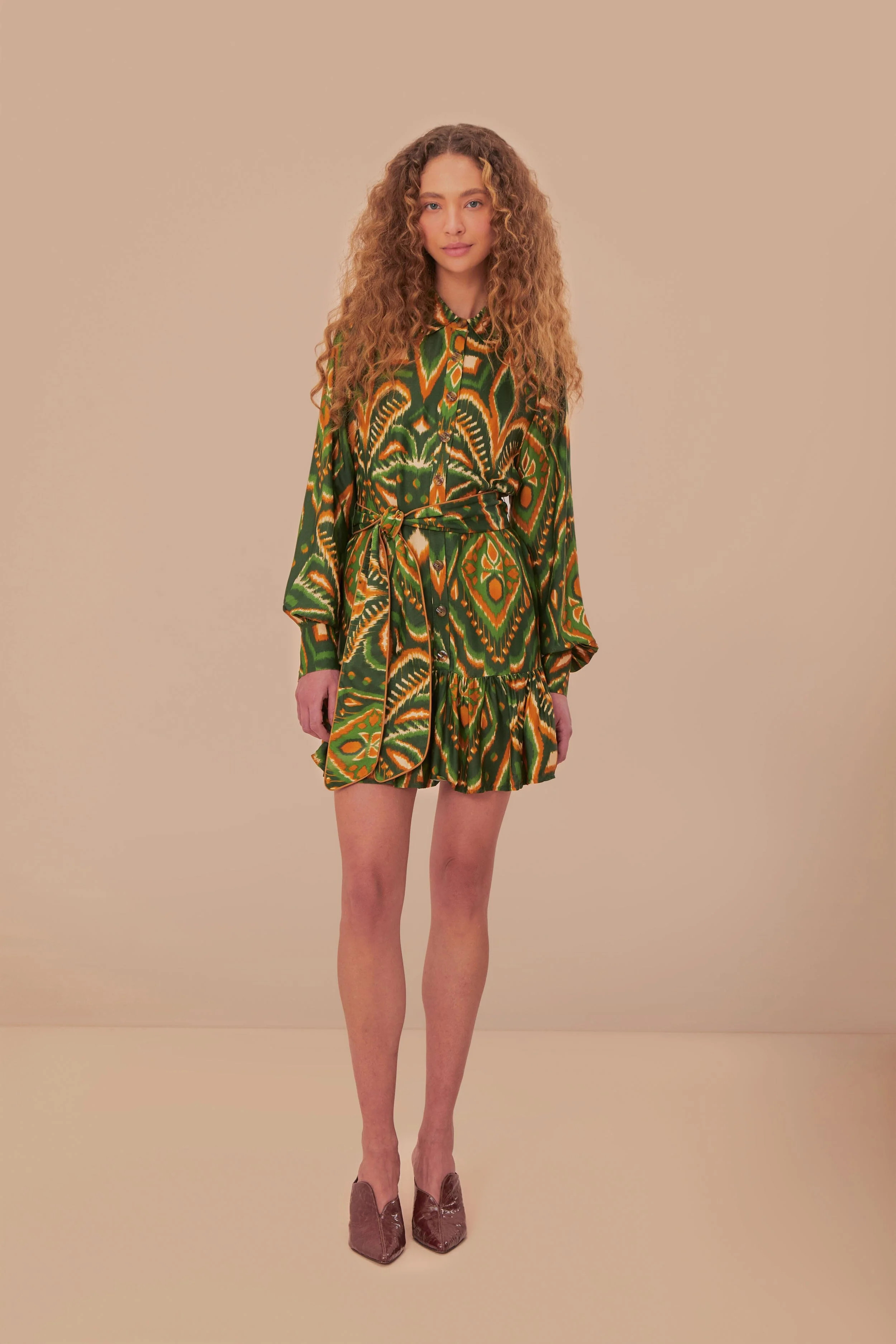 Green Pineapple Ikat LENZING™ ECOVERO™ Viscose Mini Dress | FarmRio (US)