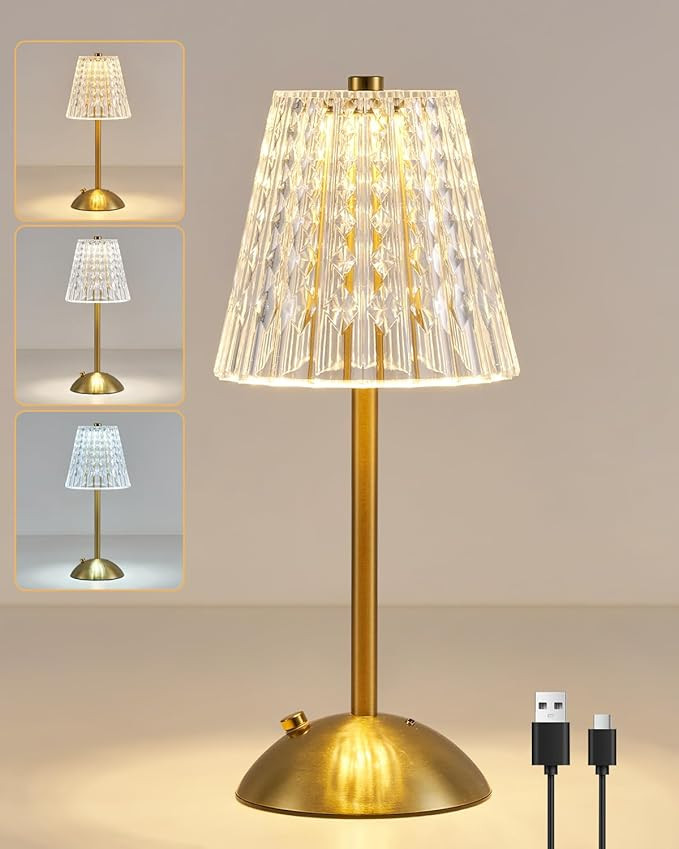 HARPER LIVING Rechargeable Table Lamp, LED Desk Lamp Battery Operated, Dimmable & 3 Colors Bedsid... | Amazon (UK)