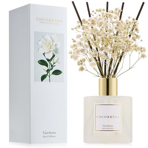 COCORRÍNA Reed Diffuser - Gardenia 6.7 Fl.oz Reed Diffuser Set with Sticks & Preserved Baby's Breath, Reed Diffuser for Home Bathroom Shelf Decor | Amazon (US)