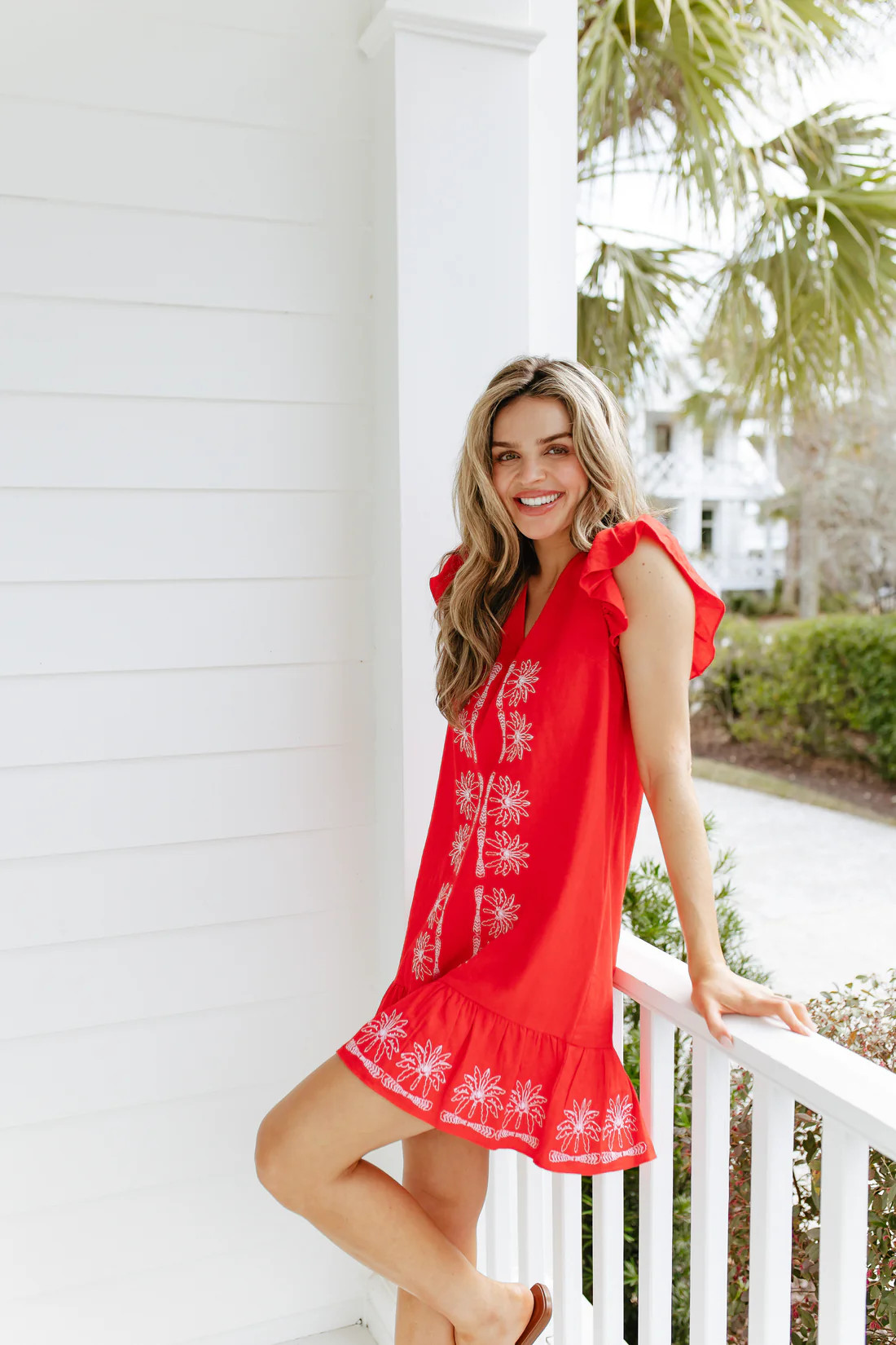 Red Flame V-Neck Ruffle Hem Dress | Sail to Sable