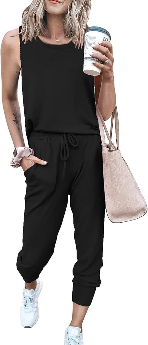 PRETTYGARDEN Women's Two Piece Outfit Sleeveless Crewneck Tops with Sweatpants Active Tracksuit L... | Amazon (US)