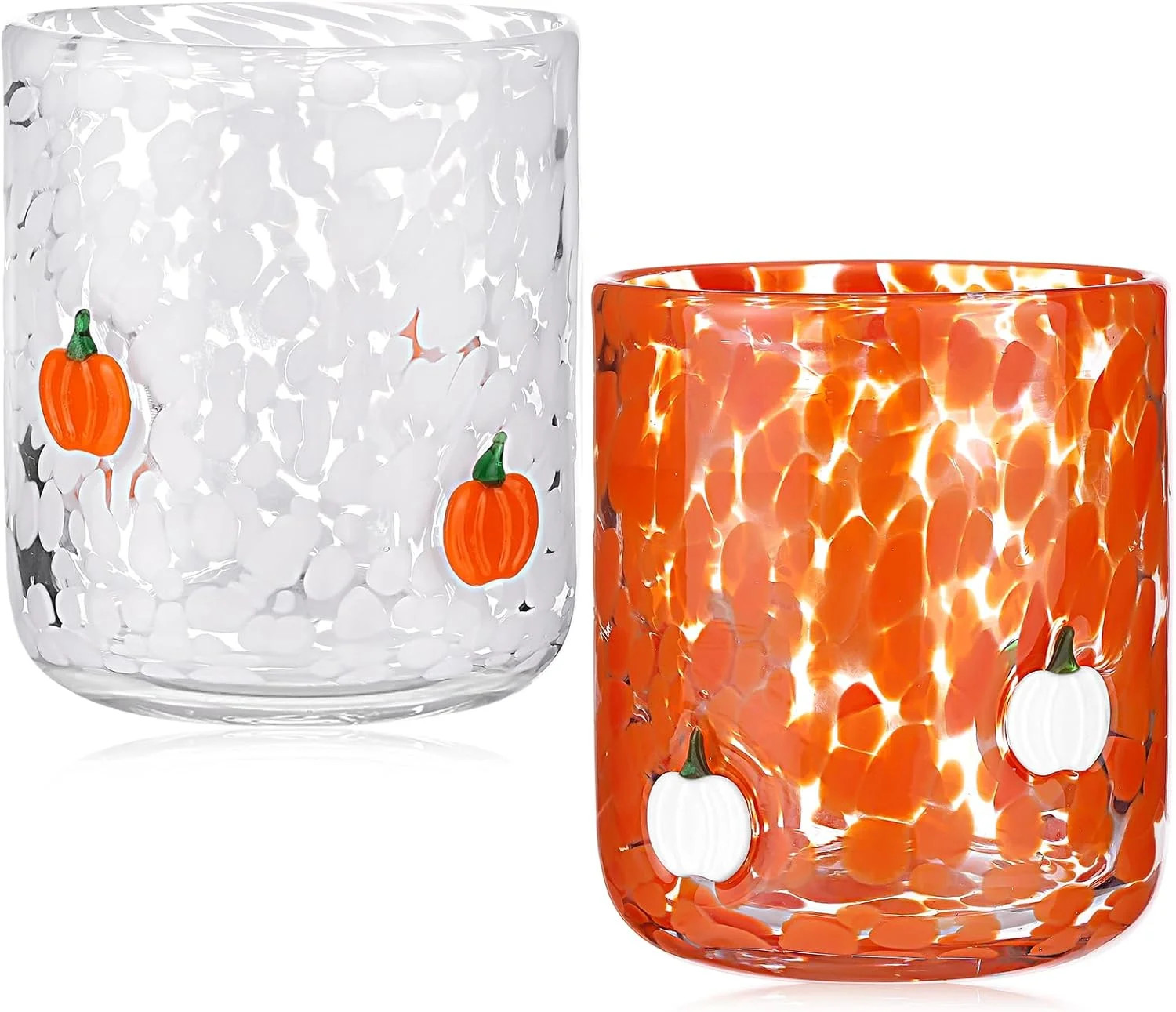 2 Pack Pumpkin Glass Cups, 14 oz Stemless Wine Glasses | Double Old Fashioned | Fall Icon Juice G... | Walmart (US)