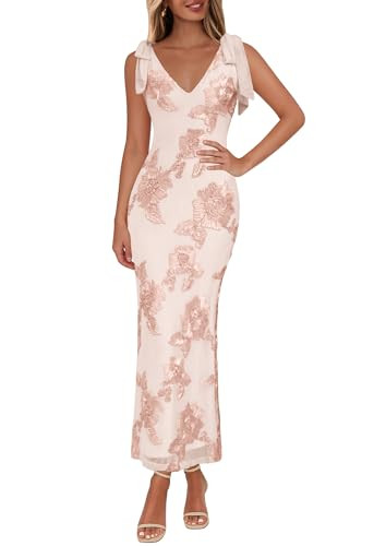 Lazysmile Womens Floral Embroidered Maxi Dress Sleeveless V Neck Tie Strap Ribbon Flower Mesh Par... | Amazon (US)
