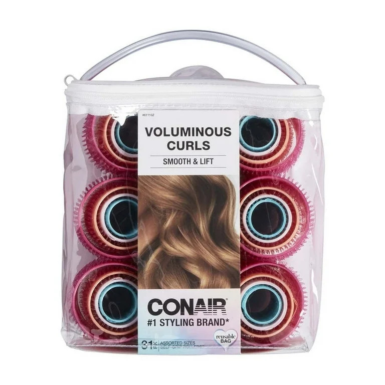 Conair Classic Volumizing Hair Self Grip Rollers, Assorted Sizes, Neon Colors, 31 Ct | Walmart (US)
