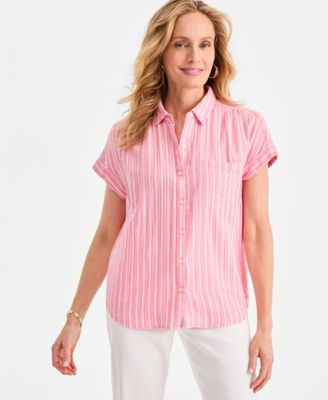 Women's Printed Cotton Gauze Short-Sleeve Button Up Shirt | Macy's