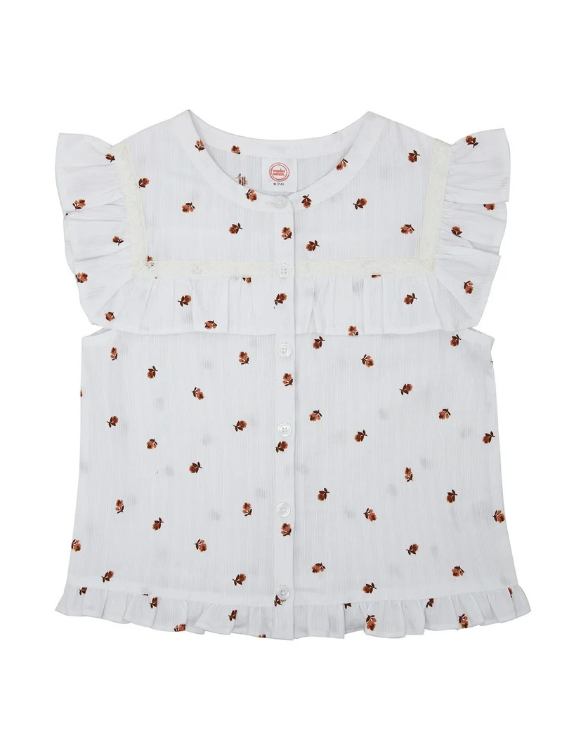 Wonder Nation Girls Lace Trim Ruffle Sleeve Top, Sizes 4-18 & Plus | Walmart (US)