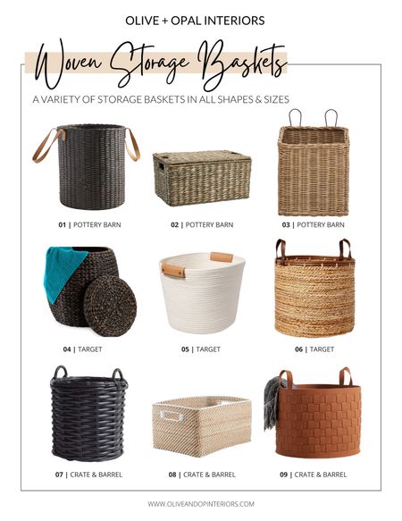 Check out this roundup of woven storage baskets!
.
.
.
Pottery Barn
Target 
Crate & Barrel
Black Woven Baskets 
Basket with Lid
Leather Handles 
Rope Baskets 
Leather Baskets

#LTKhome #LTKstyletip #LTKunder100