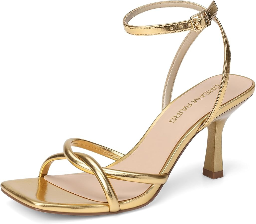 DREAM PAIRS Women's Kitten Low Heels with Square Open Toe Heeled Sandals, Comfortable Strappy Ank... | Amazon (US)