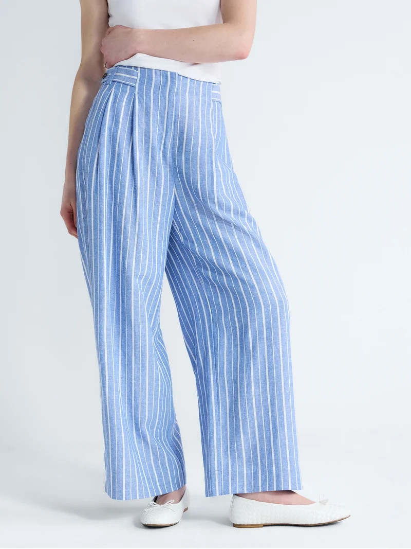 Free Assembly Women's Linen Blend Wide Leg Cropped Pants, 27" Inseam, Sizes XS-XXL | Walmart (US)