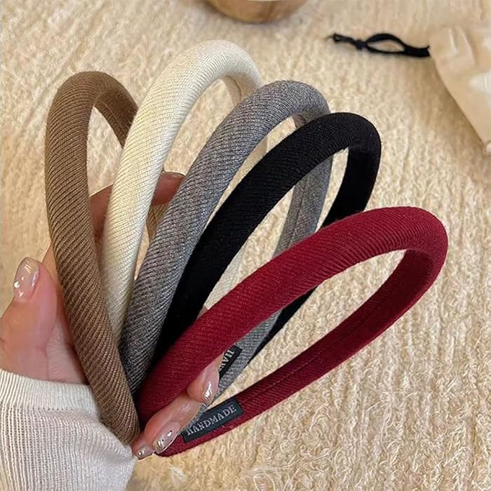 5 Pcs Padded Headbands for Women 0.7" Fashion Headbands Solid Headband with Sponge Fabric Hair Ba... | Amazon (US)