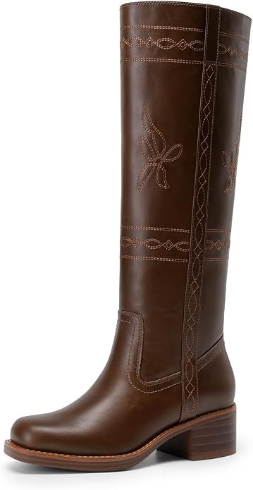 DREAM PAIRS Women's Stitching Vintage Knee High Boots | Square Toe,Pull-on,Tall Shaft with Wester... | Amazon (US)