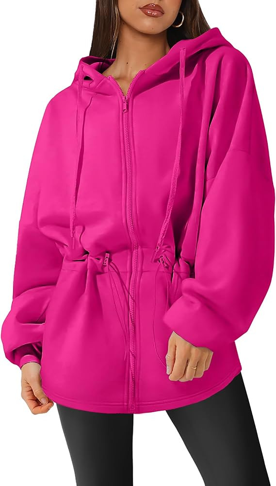 Womens Oversized Hoodies Fleece Zip Up Sweatshirts Drawstring Waist Long Sleeve Sweaters Pullover... | Amazon (US)