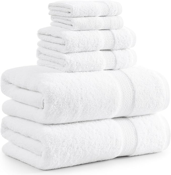 LANE LINEN White Bath Towels for Bathroom Set-100% Cotton 6 Pc Bathroom Towels, Super Soft Hotel ... | Amazon (US)