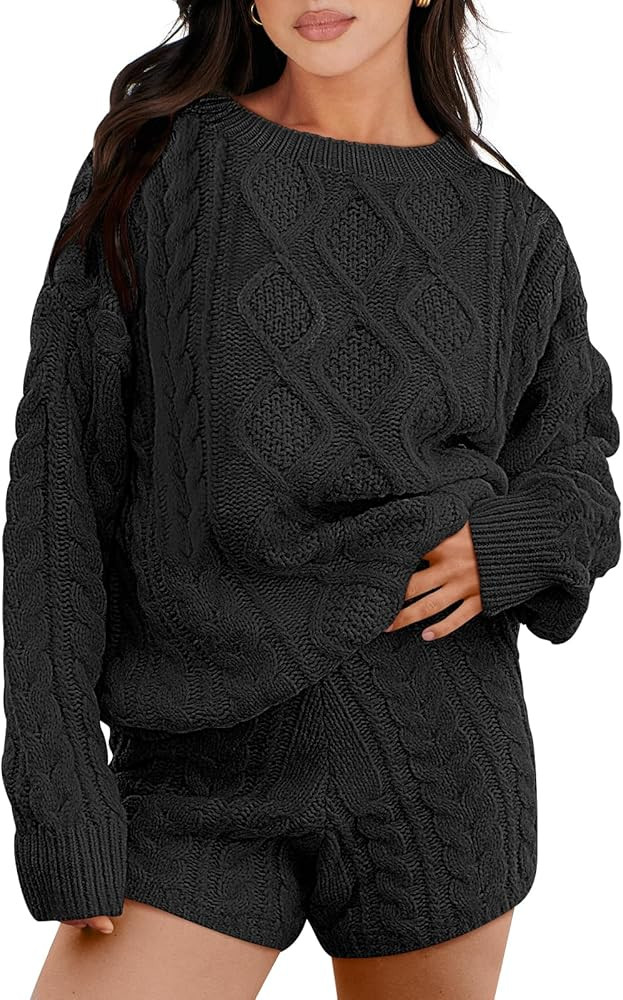 Caracilia Women's 2 Piece Outfits Long Sleeve Chunky Warm Cable Knit Oversized Sweaters 2023 Wint... | Amazon (US)