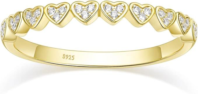 Mameloly 1.8mm 925 Sterling Silver 14K Gold Plated CZ Wedding Bands for Women Dainty Love Heart S... | Amazon (US)