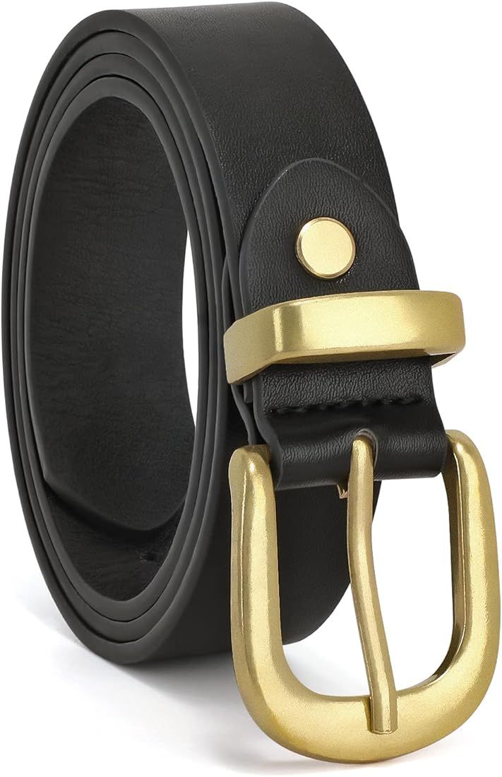 JASGOOD Women's Leather Belt for Jeans Pants Dress, Fashion Gold Buckle Ladies Waist Belt | Amazon (US)