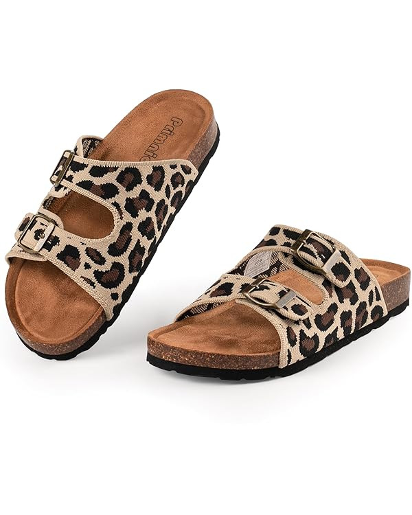 Women's Comfy Arch Support Cork Footbed Adjustable Knitting Straps Indoor and Outdoor Slides Sand... | Amazon (US)