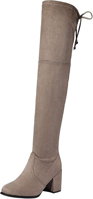 TOETOS Women's Suede Over The Knee Chunky Heel Boots | Amazon (US)