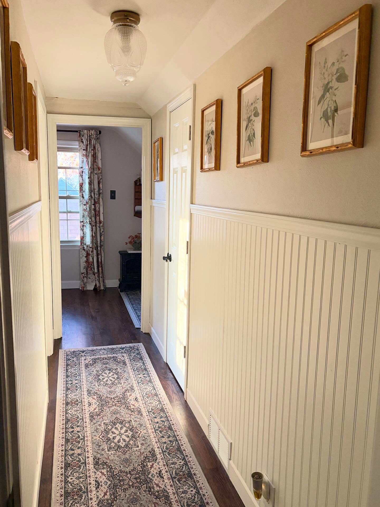 I’ve been dragging my feet finishing the hallway. I don’t know if it’s because it’s such a narrow space or that no one really sees it but us. All that’s left to do is place the artwork in the frames but I’ll leave that as a surprise for now. My craft nook is finally finished as well. It’s a pretty sight to wake up to every morning. 

#hallway #cottage #collectedhome #englishcottage #cottagecore