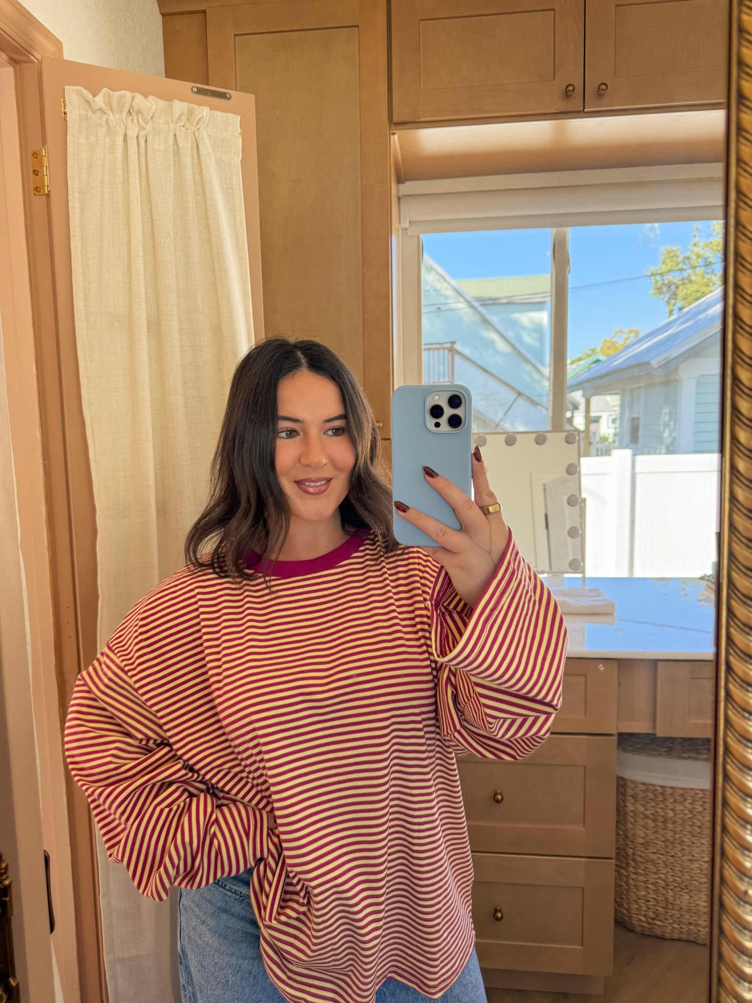 my favorite striped top <3 wearing a US 8 but could've done a 6! // fall tops, stripes, cozy sweaters 

#LTKSeasonal #LTKootd #LTKMidsize