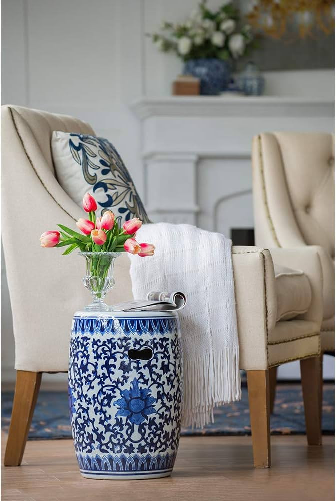 A&B Home Blue and White Asian Style Stool Indoor Outdoor Multi Purpose Versatile Design Sturdy Gl... | Amazon (US)