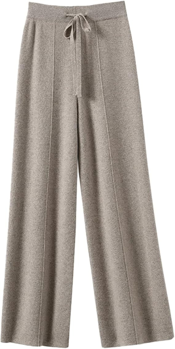 Women's Solid High Waist Knitted Wide Leg Pant Fall Winter Warm Drawstring Elastic Wide Leg Pants | Amazon (US)